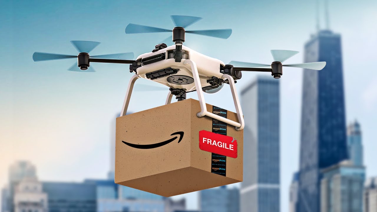 Amazon drone delivery cnn picking package drones dropping gonna sky start would work warehouse shows video story